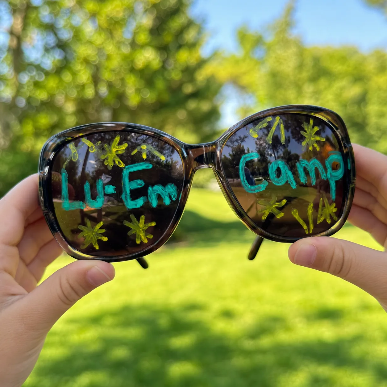 Decorated sunglasses from a creative LU-EM Summer Camp activity